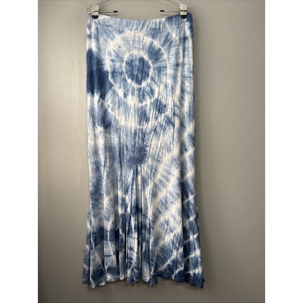 Tie Dye Flare Maxi Skirt Size Large Blue White Jersey Knit Festival Hippie Y2K - Picture 4 of 12